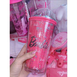 Barbie Cup With Lid & Straw. Pink & Sparkles. 600ml