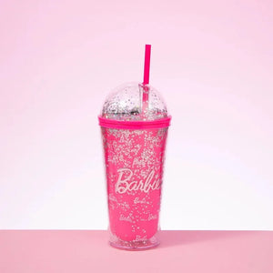 Barbie Cup With Lid & Straw. Pink & Sparkles. 600ml